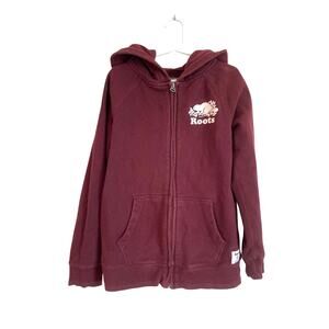 Roots Kids Full Zip Hoodie Sweatshirt Jacket Burgundy Logo Canada Size 7-8 y